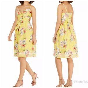 VINCE CAMUTO Yellow‎ Floral Print Midi Dress Sundress Summer Cotton Size 6 New